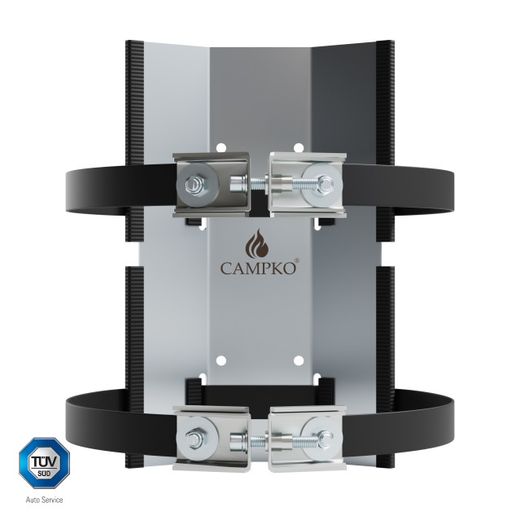 CAMPKO soporte de pared para cilindro de gas Ø 300 + 2 correas de acero inoxidable con tensor
